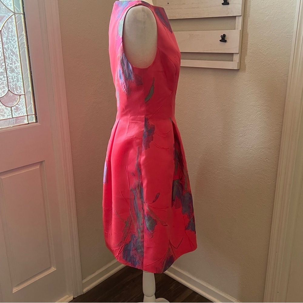 Lela Rose Pink Floral A-Line Dress Sleeveless - Picture 5 of 10